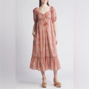 NEW Cleobella Joely Midi Dress Organic Cotton Southwestern Boho Western Size L